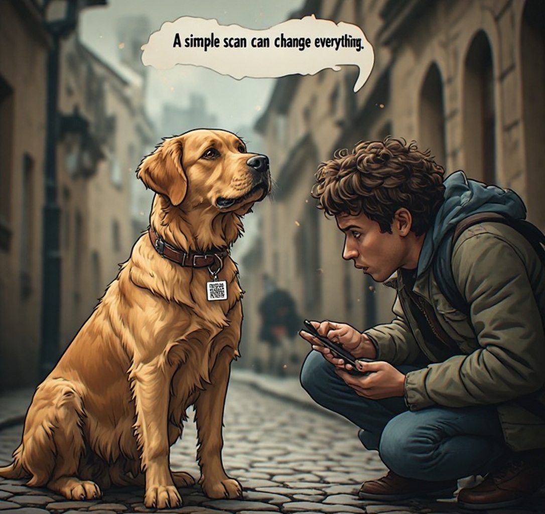 Pet wearing a MaRu QR safety tag