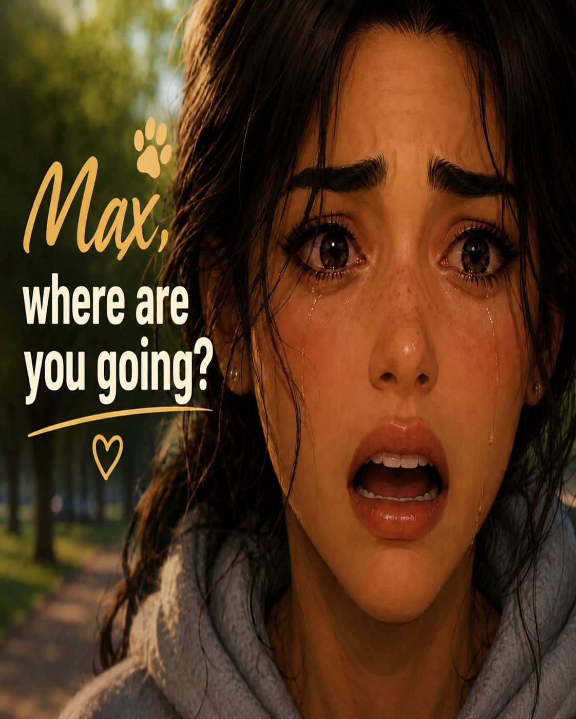 A worried woman looking for her lost dog Max