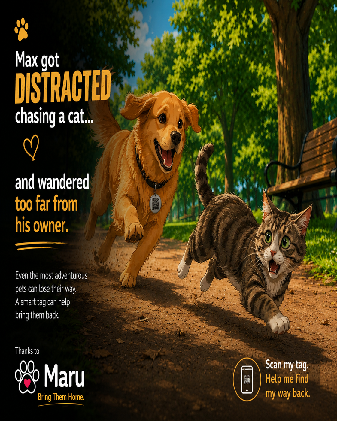 Max chasing a cat and wandering away