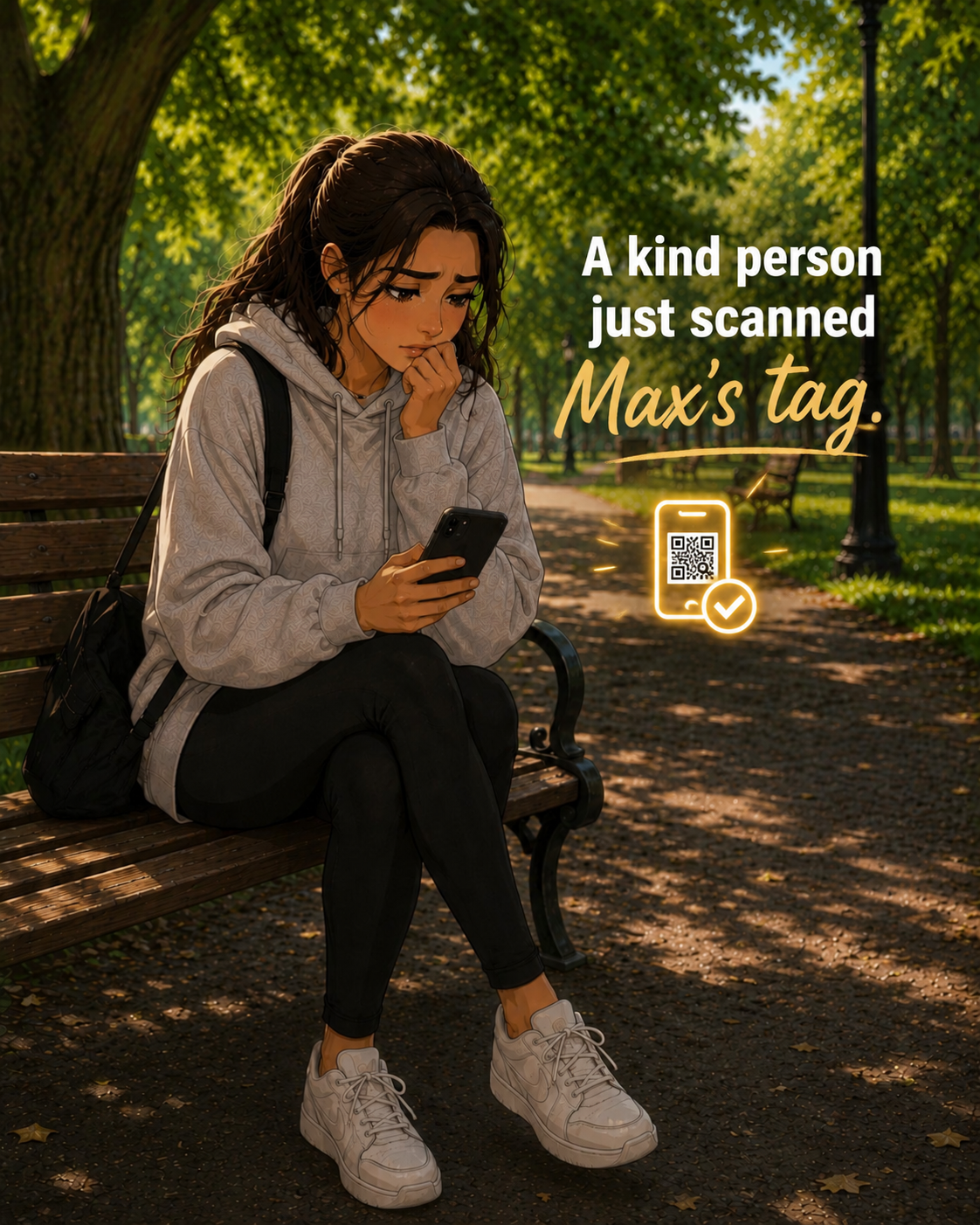 A person receiving a notification after scanning Max's tag