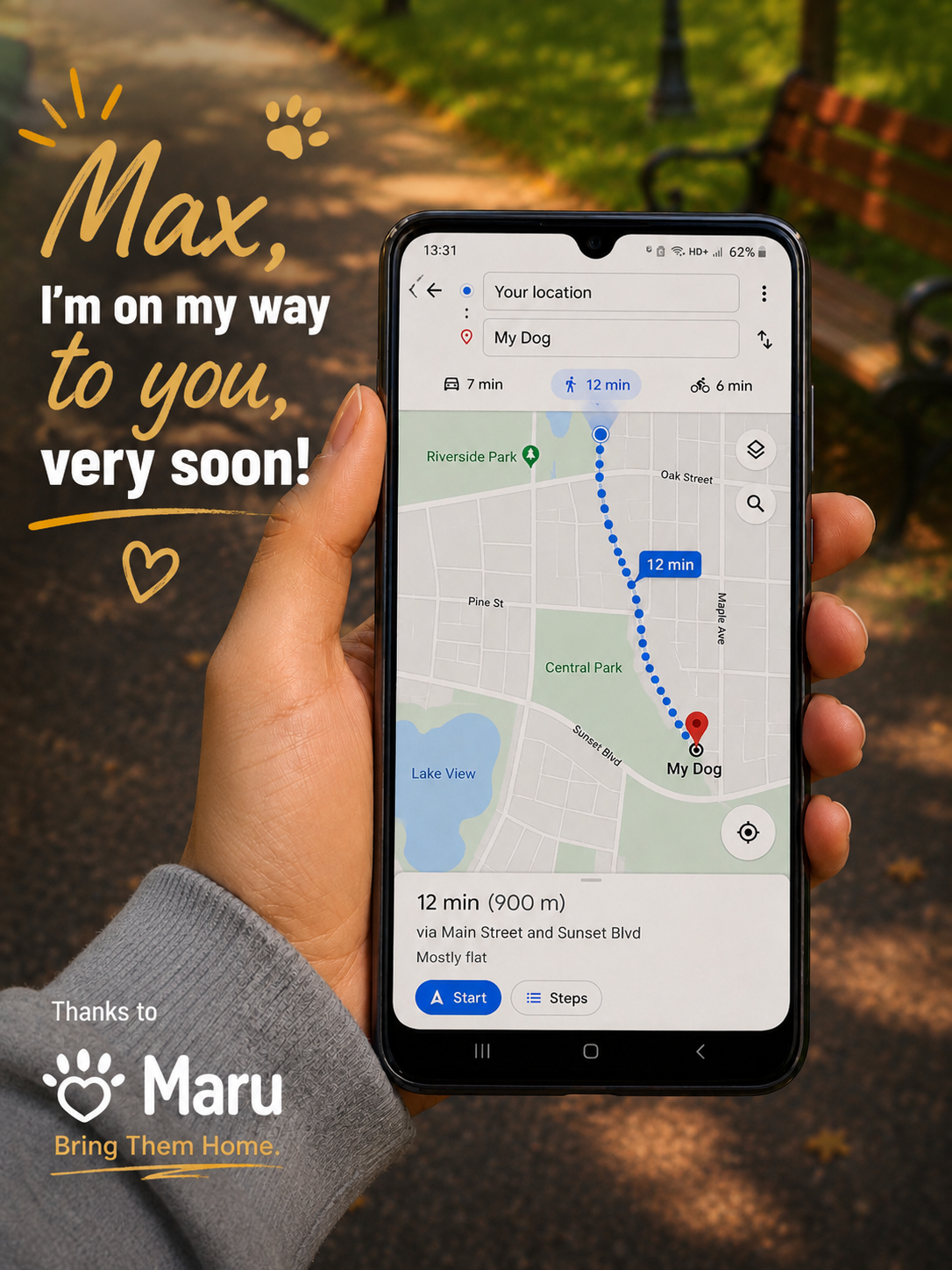 Owner navigating to Max's location
