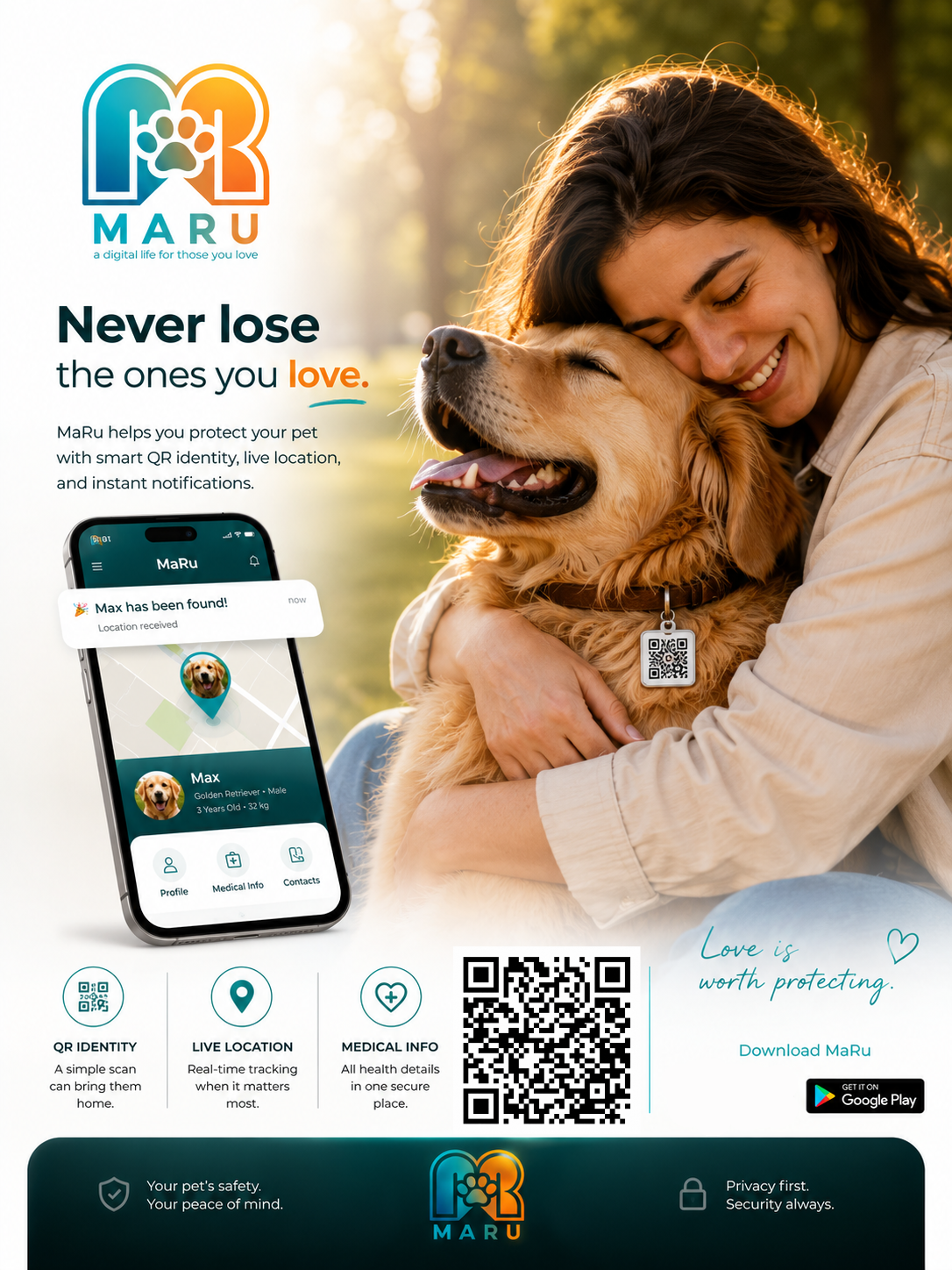 MaRu QR pet safety tag for helping lost pets get home